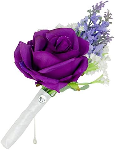 Easin New Bride Groom Purple Rose Corsage Brooch Wedding Party Handcrafted Silk Flower Boutonniere