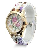 PromiseU Fashion Women Dress Watch Silicone Printed Flower Causal Quartz Wristwatches