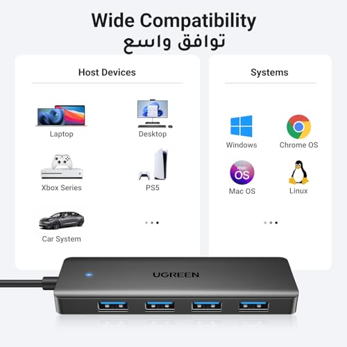 UGREEN USB Hub 3.0 4 Ports Multiport Adapter Ultra Slim Data Hub USB A Splitter Extension for Laptop, Desktop PC, Xbox, PS5, Mouse, Keyboard, Flash Drive, U Disk, Printer [Charging Not Supported]