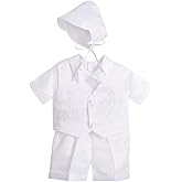 Dressy Daisy Baby Boys Christening Clothing Baptism Outfits with Bonnet Short Long Sleeve White Suit