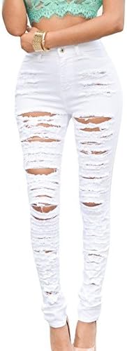 yubinyu Women Casual Ripped Holes Stretch Skinny Jeans Leggings Straight Fit Pants（White，S）