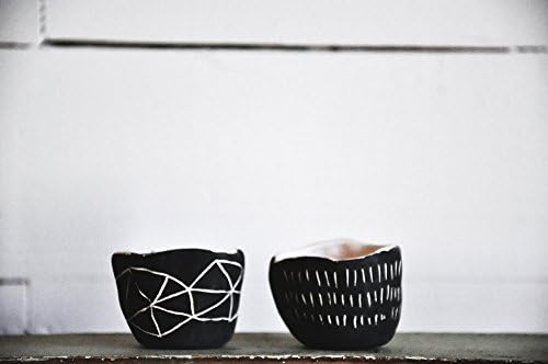 Micro Planter Set of 2 - Propagating Planters - Seedling Pot Set - Mini Succulent Pots - Hand Carved Black &amp; White Mini Planter Set w/ Illustrated Surface Designs
