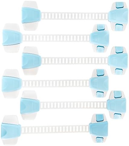 The Baby Lodge Child Safety Cabinet Locks | Child Proof Cabinets, Dresser, Refrigerator, Oven, Toilet Seat, Appliances | 3M Adhesives, Adjustable Strap | No Drilling, No Tools Required (6 Pack, Blue)