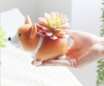 Youfui Cute Corgi Planter Flowerpot Resin Succulent Planter Bonsai Pot Desk Holder Mini Ornament, Yellow, 10cm(L)*10cm(W)*10cm(H) - Image 3