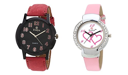 Red & Pink Analog Leather Watches for Lovely Couple - EVE-286-307