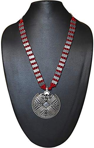 AyA Fashion Designer Oxidized German Silver Necklace Set with Beads Chain and Pair of Earrings for Women and Girls Collection