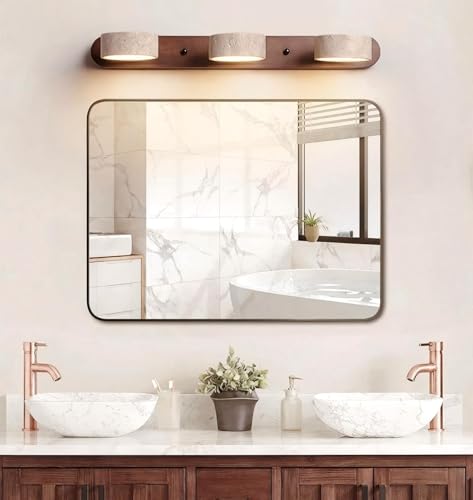 Lámpara de pared LED estilo asombro japonés Wabi-Sabi con pantalla de piedra natural,Aplique vintage giratorio,Lampara de pared espejo de baño,iluminación para cocina,comedor,tocador (A, 3 cabezas)