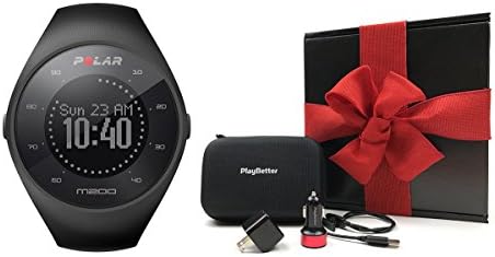 Polar M200 (Black) Gift Box Bundle | Includes GPS Running Watch (with Wrist HR), PlayBetter USB Car &amp; Wall Charging Adapters, Protective Hard Carrying Case