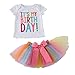 Camidy 1-6T Toddler Baby Girls Birthday Outfit Set Birthday Shirt + Rainbow Tutu Skirt (Short Sleeve, 4T)