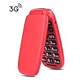 Ushining 3G Unlocked Senior Flip Phone Large Icon Cell Phone Easy to Use Flip Phone for Seniors and Kids T-Mobile Card Suitable(Red)