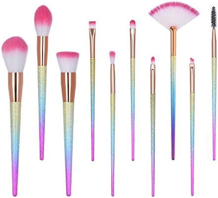 Gracesy Unicorn Make Up Brushes, Colorful Rainbow Makeup Brush Set, Fantasy Set Foundation Powder Concealer Cosmetic with Eyeshadow Brushes and Eyelash Brush (10 pieces)