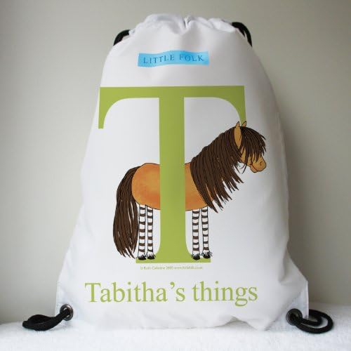 Little Folk Personalised Drawstring Swimming, Grooming Kit Bags for Girls & Boys - Tinker the Little Shetland Pony from the Alphabet Range