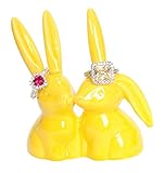 Bunny Rabbit Ring Holder, Yellow Ceramic Engagement & Wedding Ring Holder, Measures 2.75
