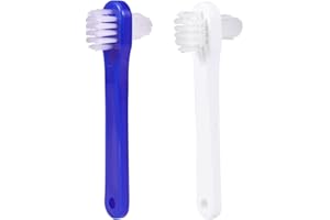 FOMIYES Dual Head Denture Toothbrush Set 2-Pack False Teeth Cleaning Brushes with Large Multi-Tufted and Small Angle Brush He
