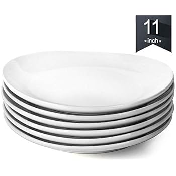 KOMUEE Porcelain Dinner Plates - 11 Inch - Set of 6, White
