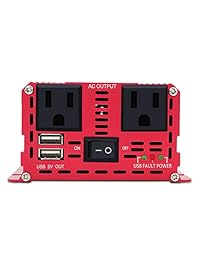 Yinleader 1000W   2000W (Pico) Inversor de corriente para automóvil CC 12V a 110V Convertidor de CA con pantalla LCD inteligente Tomacorrientes dobles de CA Cargador USB doble para RV Caravan Laptop (Rojo)