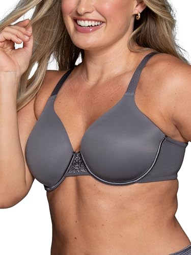 Vanity Fair Womens Full Figure Beauty Back Smoothing Bra, 4 Way Stretch Fabric, Lightly Lined Cups Up to H, Opaque, Underwire-Steele, 42D