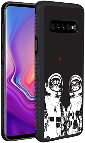 Case Made for Samsung Galaxy S10 Plus Black PC Back and Pliable TPU Profile Frame Tyre Textured Non Slip Grip Shockproof Case Astronauts Cat Black -GEMYON