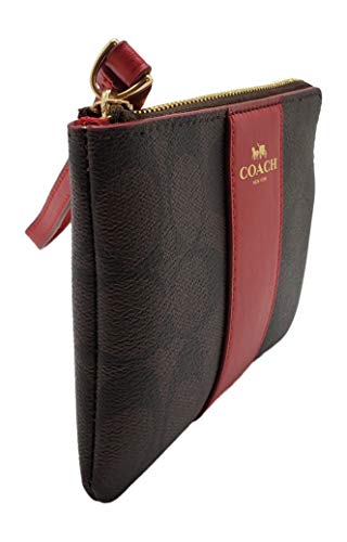 Coach Signature PVC Leather Corner Zip Wristlet (Brown True Red)