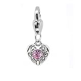 Clip-on Birthstone Rhinestone Heart Charms
