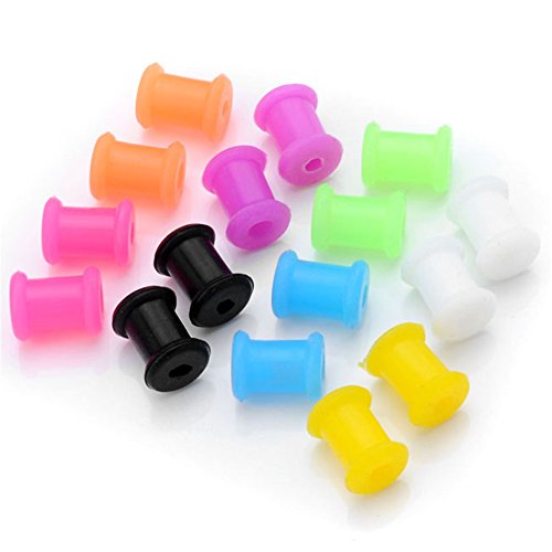 PiercingJ Mens Womens 16pcs Double-flared Flexible Silicone Flesh Tunnel Ear Stretchers Plug Gauge kit