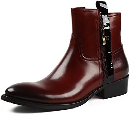 Santimon-Men's Gradients Genuine Leather Martin short Boots Zipper Handsewn Series Shoes-brown-44