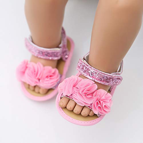 Tantisy ♣↭♣ Girls Flower Princess Sandals/Sweet Sequins Flat Shoes/Walking Toddler Shoes (Little Kid/Big Kid) Hot Pink