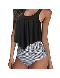 MOSHENGQI Trajes de baño de dos piezas con volantes en la parte superior y cintura alta, para dama