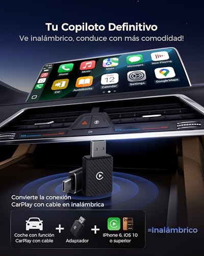 【2026 Upgraded】 Wireless CarPlay Adapter, Bluetooth V5.4 Stable Connection, WiFi 6 Dual Band High Speed, USB A/C, for Apple iPhone iOS 10+, Black