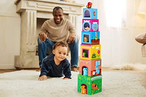 small foot Bunte Stapelwürfel "Haustiere" aus Pappe, Motorikspielzeug mit 6 Haustieren aus Holz, ab 12 Monate, 10044 – Bild 7