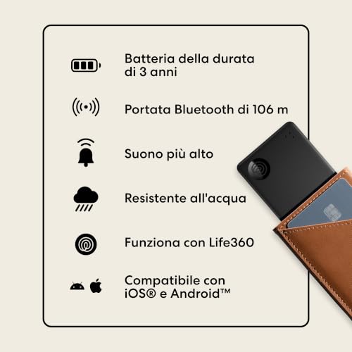 Tile Slim - Localizzatore e tracker Bluetooth per portafogli, etichette di bagagli, passaporti e altro. Compatibile con iOS e Android. Trova telefono. Pacchetto da 1 (Nero)
