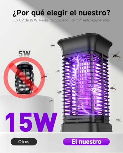 Lámpara Antimosquitos, Mata Mosquitos Eléctrico para Interior Exterior | Luz UV 360°, Rejilla 3000V, Bandeja extraíble, Resistente al agua IPX4, Para dormitorio y terraza