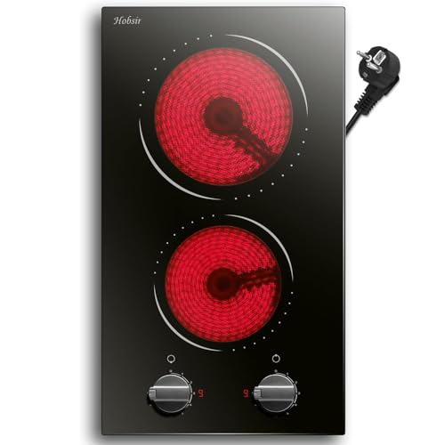 Hobsir hob Autarkes Glaskeramikkochfeld 2 Platten 30cm, 2 Zonen mit Stecker