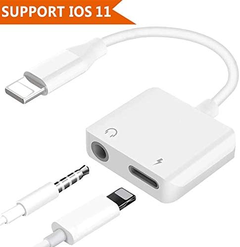 Headphone Adapter iPhone Adapter,Splitter 2 in 1 Cable to Audio Jack Headset Female Aux Stereo Extender Cellphone Adapter iPhone X/8/8 Plus/X/7/7 Plus,Compatible iOS 11.3 Later -White