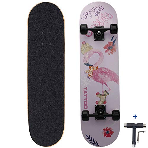 Dreambeauty 31 inch Pro Skateboard Complete,7 Layer Maple Wood Double Kick Concave Skateboards, Tricks Skateboards for…