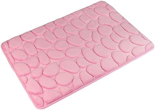 GUDLUK Pebbles Bath Rugs, 17 x 24 inch Non-slip Microfiber Bath Mat, Stone Shower Rugs, Pink