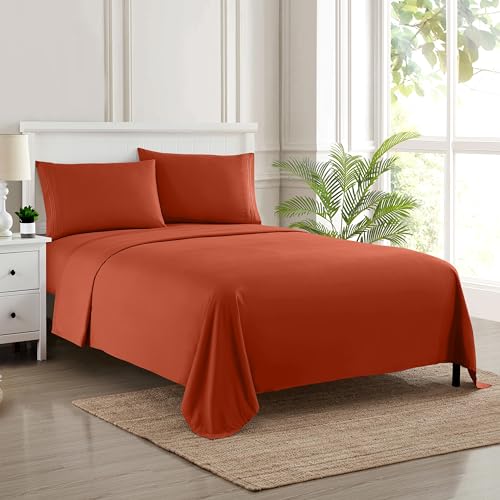 Sweet Home Collection Luxury Bedding Set with Flat, Fitted Sheet, 2 Pillow Cases, Microfiber, Rust, Twin