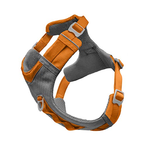 Kurgo Journey Air Hundegeschirr, Westengeschirr fuer Hunde, Haustier-Wandergeschirr zum Laufen & Spazierengehen, reflektierend, gepolstert, inklusive Steuergriff, kein Zug vorne Clip (Orange, Medium)
