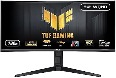 TUF Gaming VG34VQL3A - Ecran PC Esport Gaming incurvé 34" WQHD (3440 x 1440, 180Hz, 1500R, Extreme Low Motion Blur, Freesync Premium Pro, 1ms GTG, DisplayHDR 400, DisplayWidget Center)