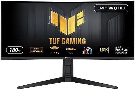 TUF Gaming VG34VQL3A - Ecran PC Esport Gaming incurvé 34" WQHD (3440 x 1440, 180Hz, 1500R, Extreme Low Motion Blur, Freesync Premium Pro, 1ms GTG, DisplayHDR 400, DisplayWidget Center)