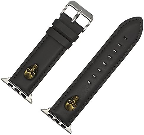 Dermis Cowhide Watch Band for iwatch Strap General Purpose All Series 42mm Genuine Leather Watchband Adjustable Replacement with Stainless Steel Buckle Punk Skull Nails Yesmile