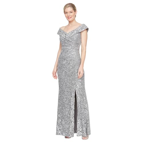Alex Evenings Women's Off The Shoulder Fit and Flare Dress, Lace and Sequined E…