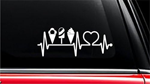 Ice Cream Heartbeat Lifeline Vinyl Die-Cut Decal Sticker for Car, Truck, Notebook, Laptop, Computer or Window (8", White)