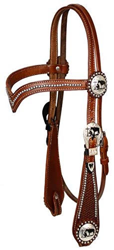 Showman Silver Beaded V Brow Leather Headstall w/Reins! New Horse TACK! (Medium)