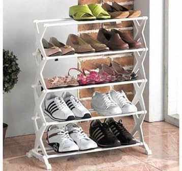 Siddhi Collection Plastic Adjustable 5 Layer Shoes Organizer Storage Rack Shelf White