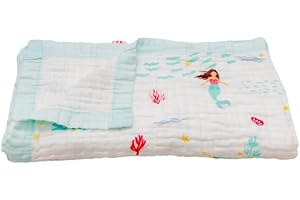 SNUGGLE BUDS 100% Cotton Muslin Baby Blanket | Soft & Breathable 6-Layer Swaddle & Receiving Blanket | Lightweight Quilt for Newborns, Infants & Toddlers | Gender-Neutral (Magical Mermaid Dreams)