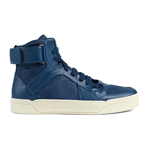 Gucci Men's Blue Nylon Leather GG Guccissima High Top Sneakers Shoes, Blue, US 8.5 7.5