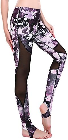 Ensasa Women's Stirrup Leggings, High Waist Printed Work Out Sexy Mesh Yoga Pants Leggings, Pink, XX-Large