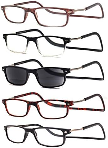 New Reading Glasses Adjustable Magnetic 5-Pack with Built in Neck Strap for Men and Women (1.50)