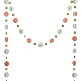 Ling's moment 10 Feet 3D Circle Dots Paper Garland ( Mint+Coral+Gold Glitter ) for Wedding, Bridal Showers, Birthday Party, Baby Shower, Event & Party Supplies, 2"&1" Dots